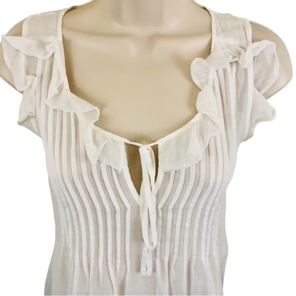 Theory White Bohemian Style Babydoll Top Pin-tuck Pleating Sleeveless Ruffled - Picture 12 of 15